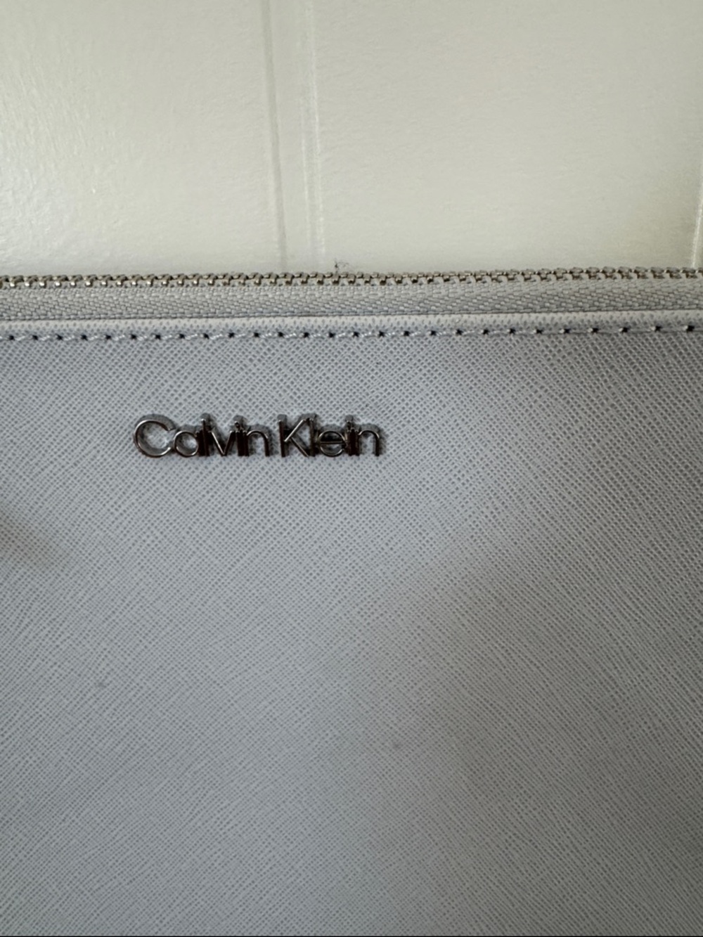 Calvin Klein Light Blue Saffiano Zip Pouch with Silver Logo - Picture 2 of 5